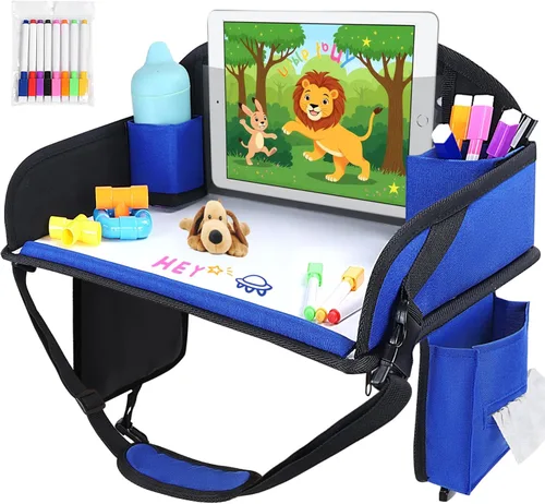 Vista 24 de 2 piezas Bandeja de viaje para niños, bandeja para asiento de coche para niños Viaje, Esenciales de viaje en carretera para niños con kit de dibujo