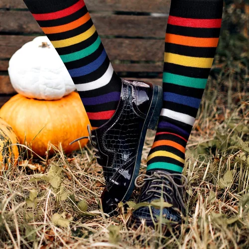 Vista 6 de Bencailor 6 pares de calcetines deportivos de algodón a rayas, diseño de arco iris, calcetines tobilleros de algodón, casuales, multicolor, unisex