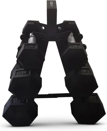 Vista 6 de HolaHatha Hexagonal Dumbbell Free Hand Weight Set w/Rack Negro
