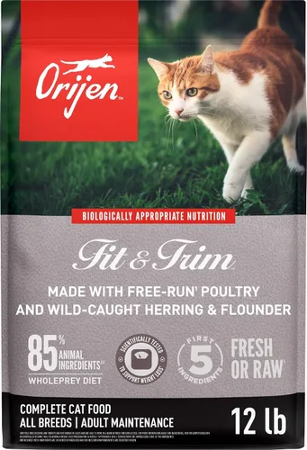 Vista 14 de Orijen Fit Trim Biológicamente adecuado comida para gatos, 4 lb bolsa Hecha de fresco y divertido chicle TURKEY, NEST-LAID EGGS & WILD-CAUGHT FISH.