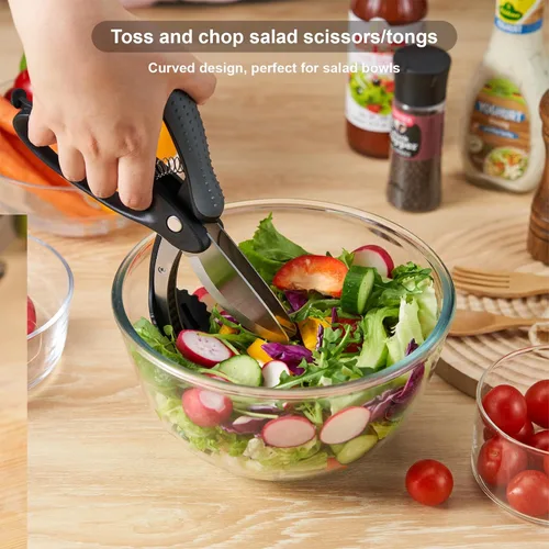 Vista 2 de Tijeras de ensalada ALEXPHY con dobles cuchillas, picadora de lechuga para ensalada picada, negras