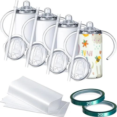 Vista 10 de Vasos para sorber de acero inoxidable de 12 onzas para niños pequeños con asas, a prueba de derrames, doble pared aislada al vacío, vasos de paja