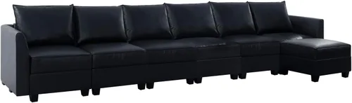 Vista 4 de Naomi Home Elizabeth Modern DIY Collection Black/Air Leather/7 Piezas Modular Seccional