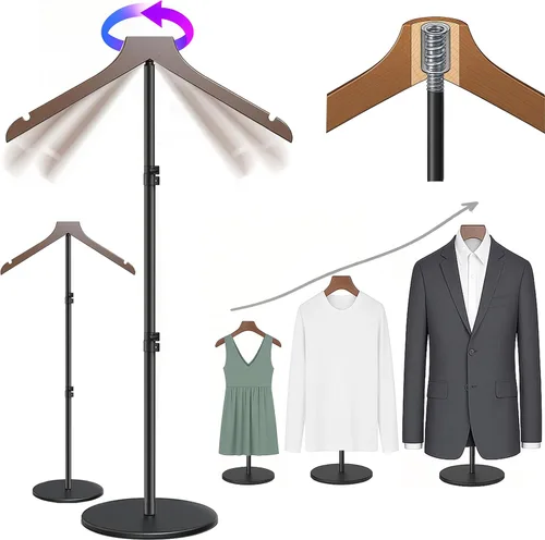 Vista 13 de Soporte para camisetas (negro, 44.5 pulgadas con soporte para sombreros, 1 unidad)