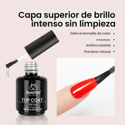 Vista 6 de Beetles - Juego de 3 capas de capa superior, gel base y pegamento de uñas 9 en 1, 0.5 onzas líquidas Capa base que no se limpia con efecto