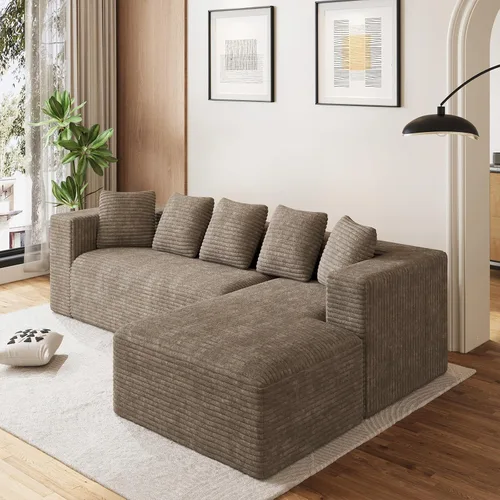 Vista 31 de Sofás seccionales en forma de U de gran tamaño de 131 pulgadas para sala de estar, cómodo sofá modular de pana esponjosa beige sin hueso, sofá