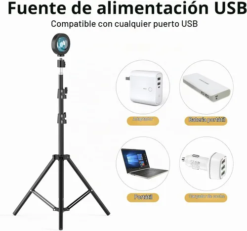 Vista 2 de Balkwan Lámpara de Piso con Proyección de Puesta de Sol, Lámpara Nocturna Led con Soporte Ajustable de 140cm, Rotación de 360 Grados, Luz de Red