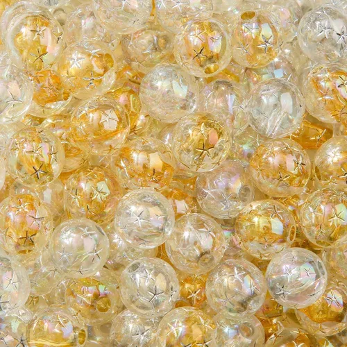 Vista 31 de cuentas de acrílico de 16 mm en color dorado y plateado de 100 unidades, cuentas de chicle para bolígrafo, para hacer pulseras, diademas, collares