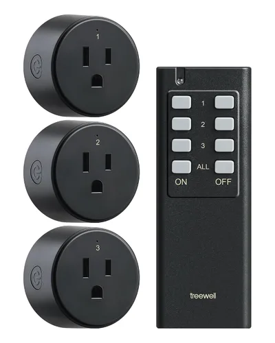 Vista 9 de Remote Control Outlet with All On/Off Switch, 200FT Range, Black 200FT Wireless Range, Mini Plug, 15A/1875W, Remote Switch for