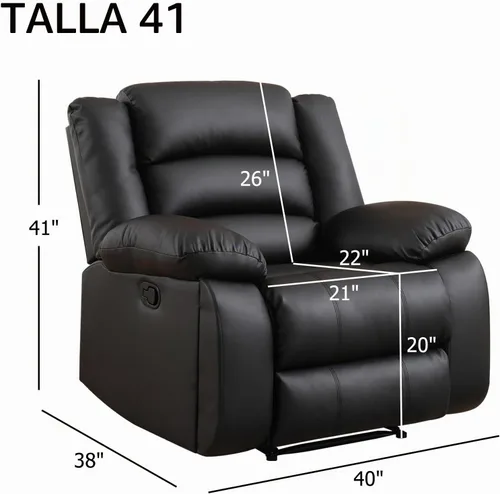 Vista 2 de EBELLO Silla reclinable manual de piel sintética, sofá reclinable individual con 2 portavasos ocultos, apoyabrazos y respaldo acolchado para sala