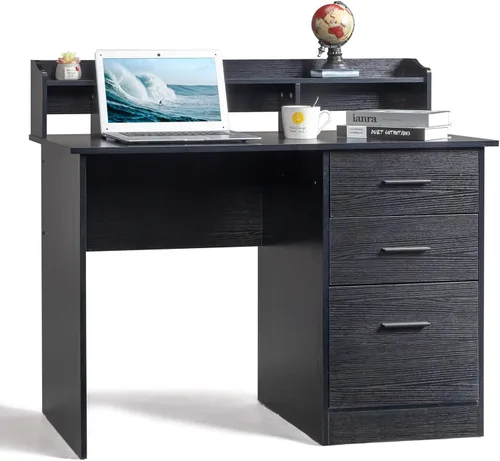 Vista 14 de Karl home Escritorio para ordenador de estudio y escritura, mesa para PC y portátil de madera para oficina en casa con estante de cajón, bandeja