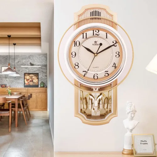 Vista 3 de Reloj de pared de péndulo giratorio, reloj de movimiento de barrido decorativo silencioso con péndulo oscilante, funciona con pilas, para sala