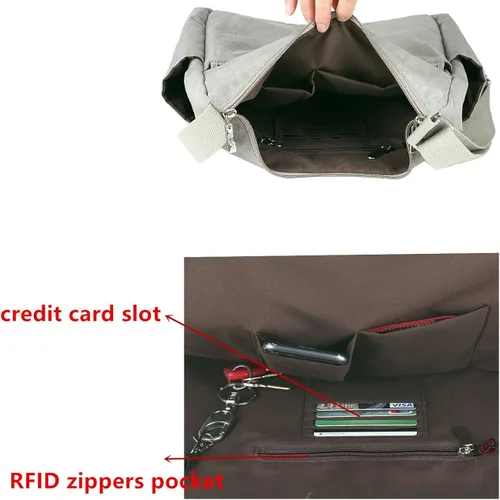 Vista 6 de MHCNLL Bolso bandolera antirrobo RFID para mujer, de nailon, impermeable, ligera, para el hombro
