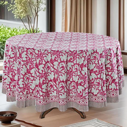 Vista 12 de Mantel redondo con estampado de bloque a mano, 100% algodón, reutilizable, color verde espárragos, 60 pulgadas, mantel decorativo para uso diario