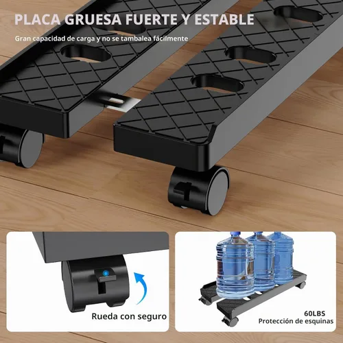 Vista 3 de Soporte de CPU móvil ajustable, Soporte de torre de computadora ventilado con 4 ruedas con rodamientos se adapta a la mayoría de torres de PC
