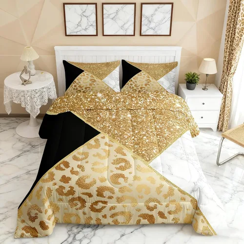 Vista 9 de Manfei Juego de edredón con estampado de leopardo, tamaño individual, juego de ropa de cama con estampado de guepardo marrón y negro, 2 piezas Negro
