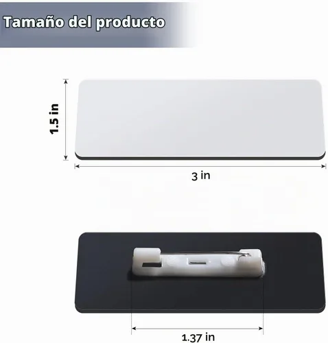 Vista 2 de Placa de identificación en blanco de 1 x 3 pulgadas, placa de identificación en blanco con respaldo de alfiler para trabajadores de oficina