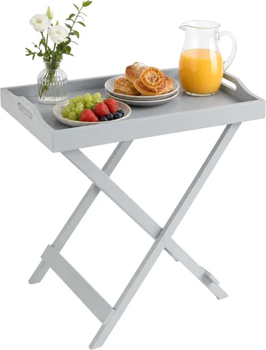 Vista 17 de Lavish Home Mesa plegable para TV con bandeja extraíble, juego de 2, color Negro
