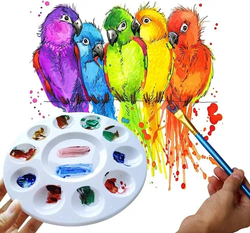 Vista 2 de Hulameda 10 paletas de bandejas de pintura, paleta redonda de plástico para niños o alumnos para pintar, manualidades en casa, jardín de infantes