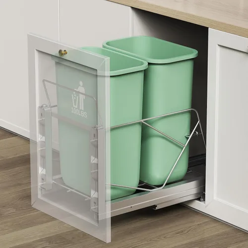 Vista 8 de Bote de basura extraíble para debajo del gabinete, montaje en puerta y tirador de doble modo, portabasuras extraíble, kit de elevación debajo