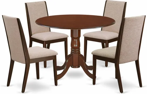 Vista 14 de East West Furniture DLLA3-ABK-47 - Juego de mesa de comedor de 3 piezas que contiene una mesa de cocina redonda con gotas y 2 sillas de comedor
