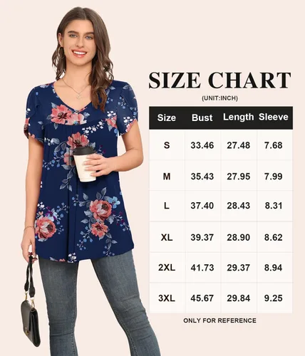Vista 4 de LAOLASI Blusa casual de verano para mujer, manga corta, cuello en V, holgada, para ocultar el vientre