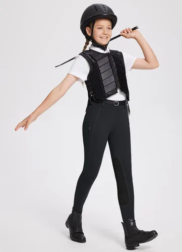 Vista 6 de BALEAF Pantalones de equitación para niñas, pantalones ecuestres con parche en la rodilla, mallas escolares juveniles con bolsillos con cremallera