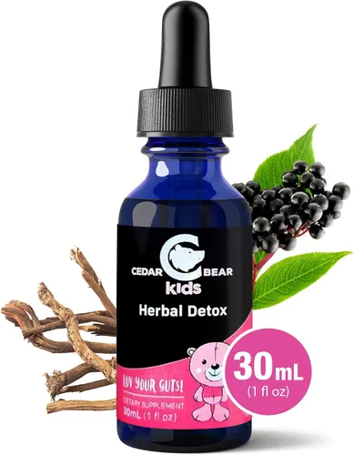 Vista 3 de Cedar Bear Herbal Detox for Kids es un suplemento herbario líquido que ayuda al sistema inmunológico y protege los órganos que a menudo se ven