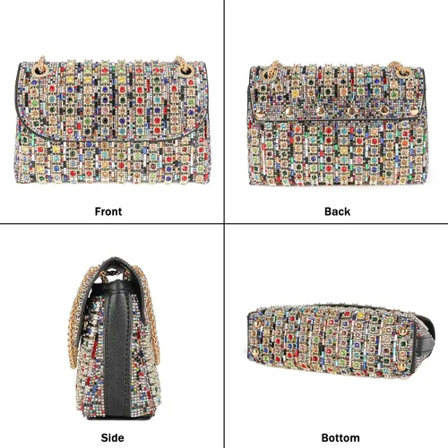 Vista 6 de Bolso de mano de noche con diamantes de imitación brillantes para mujer, bolso de hombro para boda, fiesta, baile de graduación