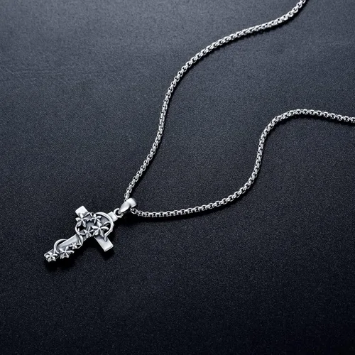 Vista 4 de Collar con colgante de cruz gótica de plata de ley 925 para hombre, crucifijo de Jesús, oración gótica, punk, genial, motociclista, regalos