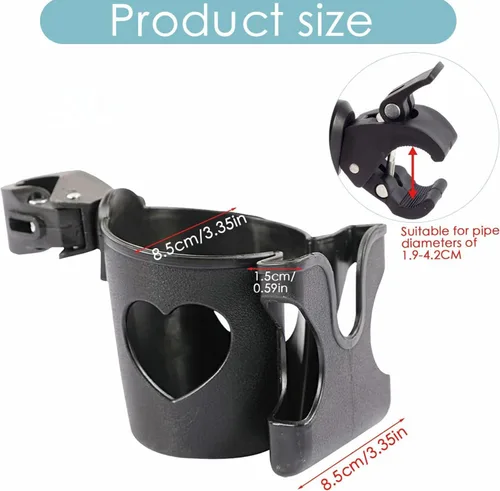 Vista 2 de Portavasos 2 en 1 para cochecito con soporte para teléfono, soporte para botella de bebida fácil de instalar, práctico soporte para teléfono