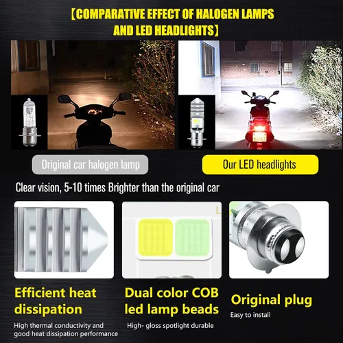 Vista 4 de 2 piezas 9-48V Bombillas LED para ATV, luz baja azul hielo, luz alta blanca H6M P15D para motocicleta, Yamaha, ATVS YFM350 450 400 660 700 Raptor.