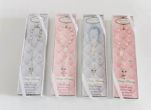Vista 5 de Precious Pieces Rosario azul de plata de ley regalo de bautismo para bebés niños
