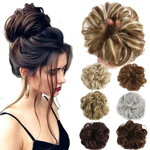 Vista 9 de Lelinta - Extensiones de pelo ondulado y rizado, peluca en una liga de cabello en forma de rodete y moño