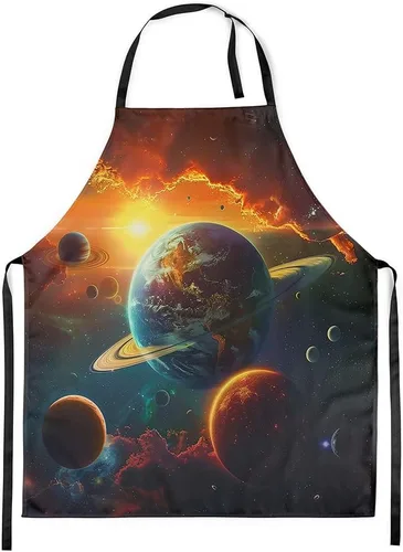 Vista 14 de Castle Fairy Delantal de cocina Alien UFO Retro Jungle Sketch Delantal Blue Black