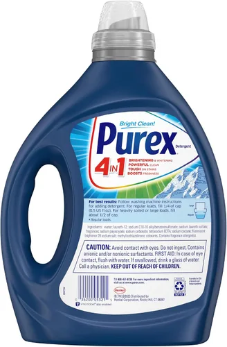 Vista 6 de Purex Detergente Líquido para Ropa 4 en 1, Mountain Breeze, 82.5 oz, 165 Cargas, Detergente para Ropa Ultra Concentrado, Ilumina y Blanquea