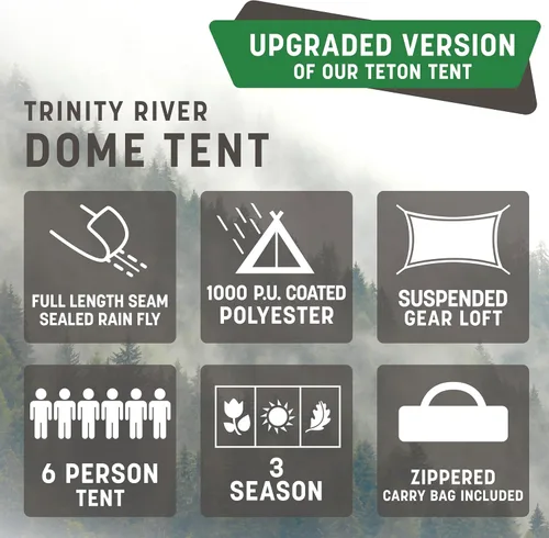 Vista 3 de Stansport Trinity River - Tienda de campaña para 6 personas, tienda de campaña familiar de 3 estaciones con lluvia de longitud completa, loft