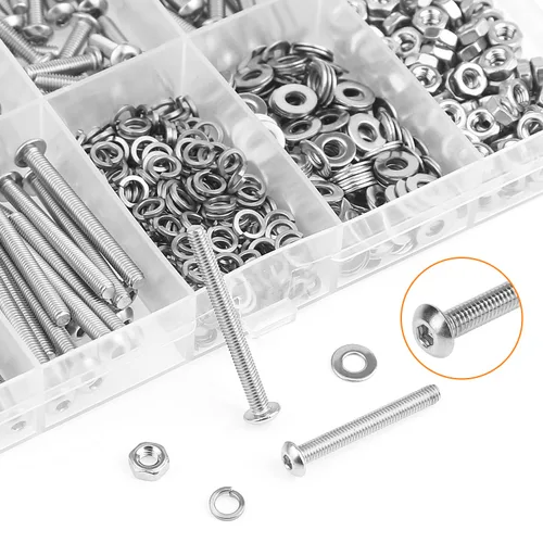 Vista 4 de HELIFOUNER - Juego de 540 piezas M3 x 6mm / 8mm / 12mm / 16mm / 20mm / 25mm / 30mm, tornillos de cabeza de botón, tuercas y arandelas, acero