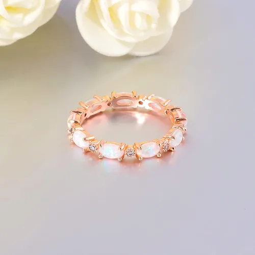 Vista 5 de CiNily Anillos de oro chapados en oro de 14 quilates, anillos de ópalo creado para mujer, compromiso Boda Anillos de compromiso de eternidad