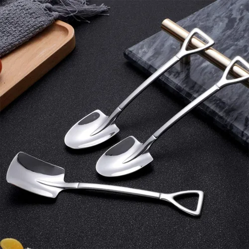 Vista 4 de NMQLX Juego de cucharas de postre, cucharas de acero inoxidable con forma de pala de 6 pulgadas, cuchara de fruta para helado para el hogar, cocina