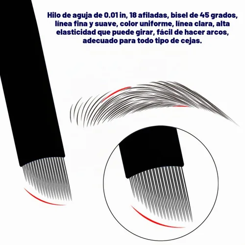 Vista 2 de 30 agujas desechables de microblading para cejas, cuchillas de maquillaje permanentes para tatuaje de labios, solo para un solo uso (18 agujas)