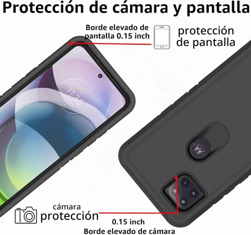 Vista 3 de Funda para Motorola Moto One 5G Ace, funda resistente de poliuretano termoplástico suave, policarbonato duro, resistente, a prueba de golpes, a Negro