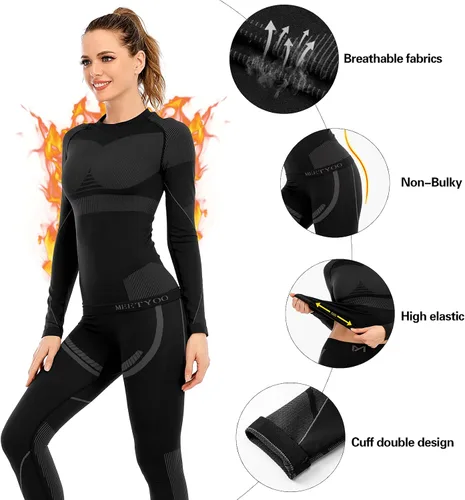 Vista 5 de MEETYOO Thermal Underwear for Women, Winter Warm Long Johns Thermal Sets Cold Weather Gear Base Layer for Skiing Running