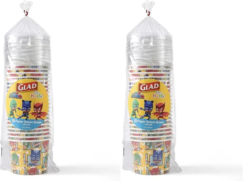 Vista 8 de Glad Cuencos de papel para aperitivos con tapas para niños, diseño espacial, resistentes, desechables para microondas con tapas para sopa o helado