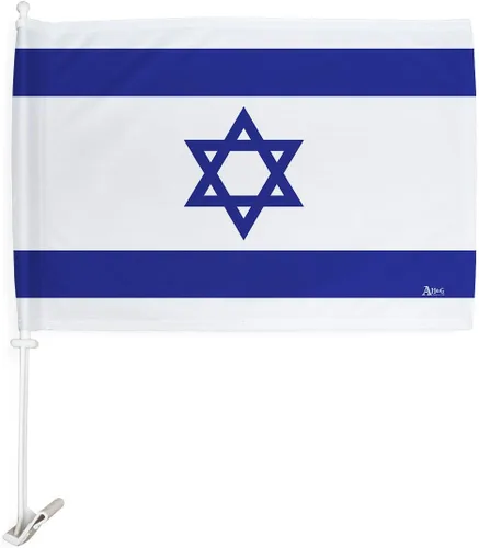 Vista 2 de Bandera de Israel para Carros - Bandera israelí para automóvil, paquete vintage americano, pequeño regalo, 12 x 18 pulgadas, clip de soporte