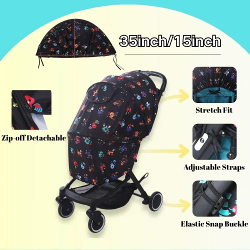 Vista 4 de LweiPsqLin Parasol para cochecito de bebé, impermeable, UPF50+, cubierta opaca Lycra ligera con malla ventilada Se adapta a asiento de automóvil