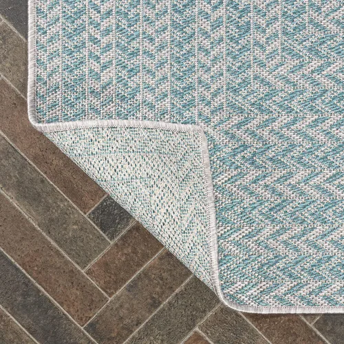 Vista 5 de JONATHAN Y Concentric Squares - Alfombra de pasillo para interiores y exteriores, 2 x 8 pies, color aguamarina/gris claro, cheurón, moderna