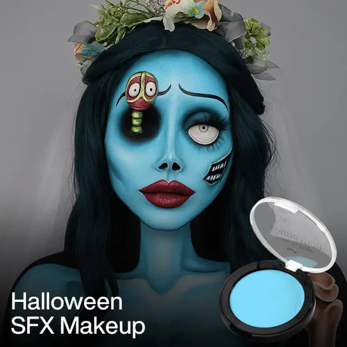 Vista 3 de Pintura facial y corporal azul claro - Base de maquillaje SFX de Halloween