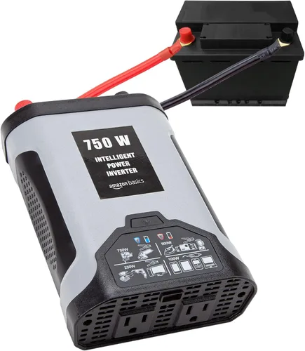 Vista 6 de Amazon Basics Inversor de corriente para automóvil de 750 W, 12 V a 110 V para vehículos, gris, 8.34 x 5.2 x 2.2 pulgadas