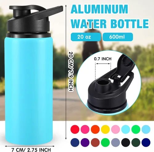 Vista 2 de Yinder 16 botellas de agua de aluminio a granel multicolor reutilizables con tapas a presión, paquete múltiple de botellas de agua al vacío